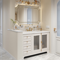 Meuble-lavabo sur pied de style rétro français de luxe avec vasque, meuble-lavabo autoportant avec armoire en bois massif.