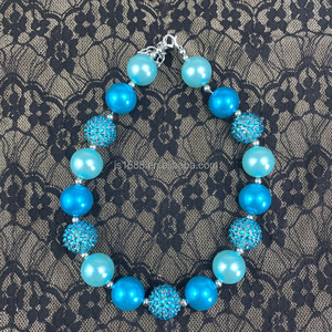 Moda personalizada 20mm azul claro ABS perla Rhinestone collar y pendiente conjunto niños niñas <span class=keywords><strong>Bubblegum</strong></span> Bead joyería al por mayor - Product Image 2