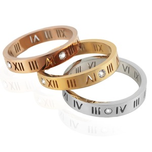 yunnique <b>Titanium</b> Steel <b>Ring</b> Women Roman Numerals 18K Rose Gold Diamond Set Fashion Jewelry Gift - Product Image 3