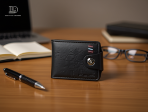 Portafoglio da uomo con chiusura a bottone singolo in vera pelle da 7 pollici con chiusura a scatto stile minimalista - Product Image 2