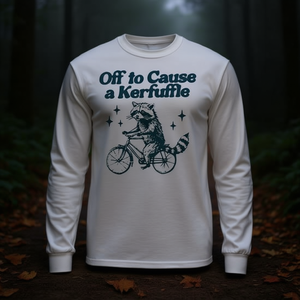 T-shirt a maniche lunghe unisex con stampa serigrafica del meme Raccoon Tomfoolery, girocollo, per attività promozionali per adulti - Product Image 3