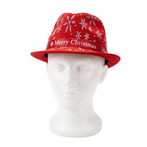 Sombrero Fedora Rojo Festivo de Navidad con Estampado de Copos de Nieve Plateados para Fiestas de Disfraces y Uso Unisex - Product Image 1