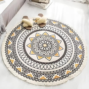 Vente en gros de <span class=keywords><strong>tapis</strong></span> tissé rond de style bohème en tissu nordique vintage, <span class=keywords><strong>tapis</strong></span> décoratif pour la maison avec pompon imprimé - Product Image 3