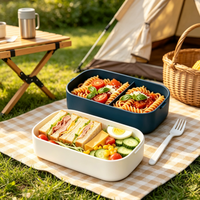Boîte à lunch bento 3 étages pour enfants avec couvercle transparent et fourchette-cuillère, boîte en PP compatible micro-ondes pour étudiants et repas en extérieur