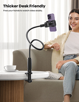 Support de téléphone flexible en aluminium Lamicall STGP01 pour lit, bureau, tête de lit, rotation à 360°, bras paresseux, pince en plastique, 4-7 pouces