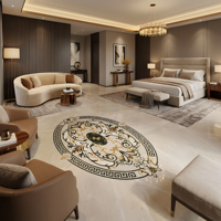 Mosaïque ovale de luxe personnalisée en marbre avec bordure à motif grec pour tapis de sol incrusté, idéale pour les entrepreneurs en projets de hall d'hôtel