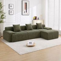 Canapé modulaire sous vide en velours côtelé vert, canapé sectionnel confortable et compressé avec chaise longue, mobilier de salon