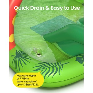 Centre de jeux aquatiques gonflable dinosaure pour enfants, aire de jeux aquatique de jardin avec toboggan, arroseur et jeu de lancer d'anneaux, jouet de piscine extérieure - Product Image 3