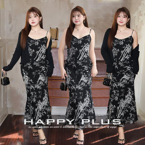 เดรสชีฟองทรงเข้ารูป คอวี สายเดี่ยว พิมพ์ลาย ยาว  ไซส์ใหญ่ สำหรับผู้หญิง - Product Image 3