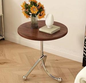 Table basse d'angle moderne minimaliste de style nordique <span class=keywords><strong>en</strong></span> acier inoxydable avec plateau <span class=keywords><strong>en</strong></span> bois de cerisier pour salon, côté canapé, mini table de chevet - Product Image 6