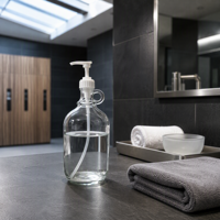 Bouteille en verre transparente de 2 L avec poignée, pompe à lotion blanche, flacon rechargeable pour savon liquide, shampoing