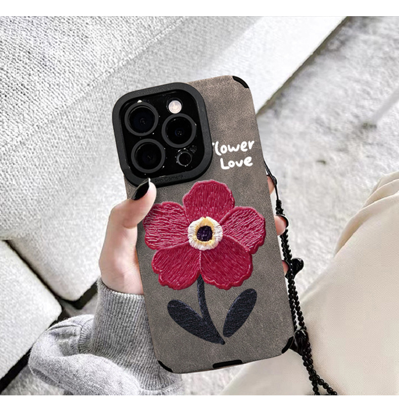 Gray Suede - Oil Painting Red Flowers