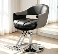 Fauteuil de Barbier Moderne et Élégant Incurvé, Réglable en Hauteur Hydrauliquement, Pivotant à 360°, pour Salon de Coiffure et Institut de Beauté