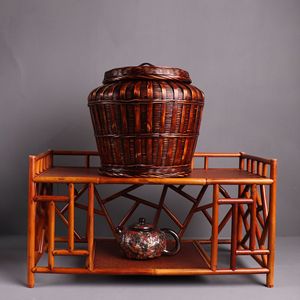 Handmade <b>Bamboo</b> Woven Storage Basket Round Tung Oil Finish Living Room Neatening Storage Food <b>Container</b> Standing Type - Product Image 1