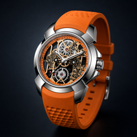 Reloj deportivo de cuarzo para hombre con diseño hueco, caja de aleación de 44 mm, puntero grande, correa de silicona, resistente al agua 30M