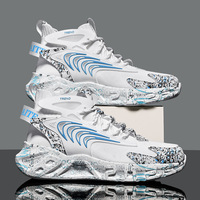Chaussures de course montantes pour hommes, taille 46, en maille respirante, style graffiti, design à bordure de lame, semelle extérieure en caoutchouc, vente en gros, tendance
