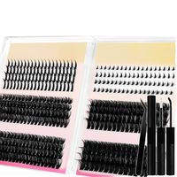 Kit de cils en vrac à marque privée, réutilisables, confortables, imperméables, 0,07 mm, pré-coupés en segments, cils en éventail, vison noir, tige en coton
