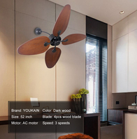 Ventilateur mural décoratif en bois massif avec design feuille de palmier, moteur extracteur 220V, support en cuivre et télécommande