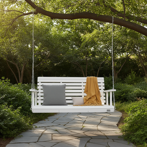 Dondolo da Giardino in Legno Bianco con Catene Rinforzate da 4,5 Piedi - Arredo Esterno - Product Image 2