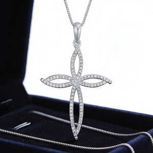 CUSTOM SILVER 10K/14K/18K GOLD PLATED LAB GROWN CVD DIAMOND CLASSIC ENGAGEMENT GIFT SWEATER <b>CHAIN</b> NECKLACE <b>CROSS</b> PENDANT VS - Product Image 4