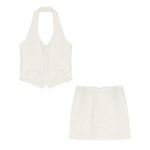 <span class=keywords><strong>Elegante</strong></span> <span class=keywords><strong>Completo</strong></span> Estivo da Donna: Top Senza Maniche Bianco con Bottoni 3D e Gonna Aderente - Product Image 5