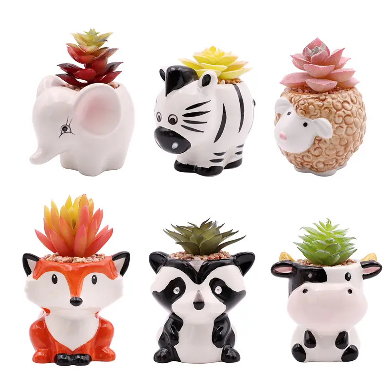 Simple and lovely cartoon animal succulents flowerpots creative home gardening potted plants