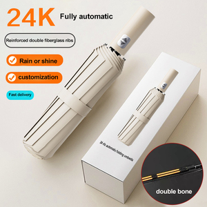 Paraguas de Viaje Automático Personalizable de 3 Pliegues con Revestimiento Negro Anti-UV, Estructura de Hierro, Plástico, Control Totalmente Automático, Estilo Minimalista - Product Image 3