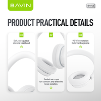 BAVIN Headset 3 warna mode luar ruangan musik BH53 HiFi suara RGB cahaya biru gigi 5.3