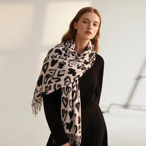 Soft <b>Wool</b> Blend Heart Print Scarf for Women 70x180cm Warm Fringed Shawl Stylish Autumn Winter <b>Wrap</b> - Product Image 2