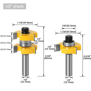 2 piezas Fresa en T de 3T con vástago de 1/2 pulgada de acero de alta velocidad para carpintería y puertas de gabinetes - Product Image 3