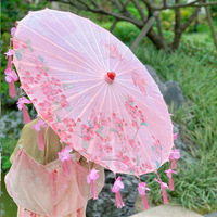 Sombrilla de Seda con Flecos de Pétalos - Accesorio de Danza de Tamaño Pequeño para Actuaciones Infantiles y Sesiones de Fotos de Hanfu