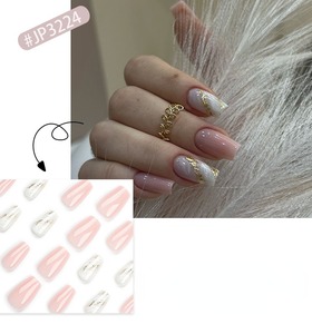 12 Pcs Pink White Ombre Gold Glitter Accent Half Cover Nail Design <b>Acrylic</b> Press Nails Artificial Fingernails False Nails <b>Glue</b> - Product Image 6
