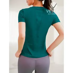 For <b>Women's</b> Breathable Quick-Dry Sporty Sport T-Shirt Short Sleeve Neck Slim Fit Blue <b>Green</b> Water Athletic Top Spring/Summer - Product Image 3
