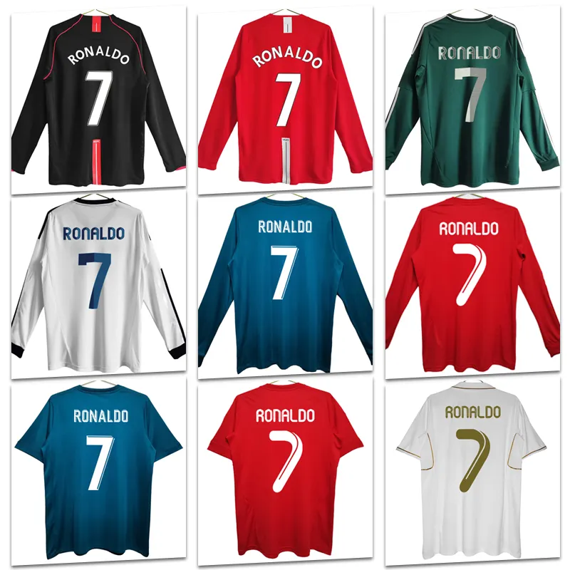 Schnelltrocknend retro klassisch langärmelig Fußballtrikot Vintage Ronaldo 7 # T-Shirt Fußballuniform Oberteil einfarbig Mannschaftsname Nummer Stil