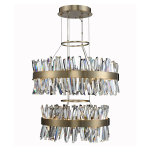 In acciaio inox spazzolato oro lampadario doppio strato pendente moderna di illuminazione <span class=keywords><strong>a</strong></span> <span class=keywords><strong>sospensione</strong></span> <span class=keywords><strong>per</strong></span> soffitto alto grande camera - Product Image 2