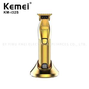 Tondeuse à barbe électrique professionnelle <span class=keywords><strong>Kemei</strong></span> <span class=keywords><strong>KM</strong></span>-i32S en métal, 2000 mAh, 5 W, lame en acier au carbone, tondeuse à cheveux, base dorée, rechargeable - Product Image 6