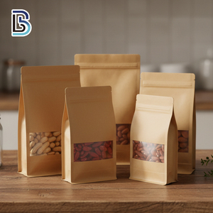 Bolsa de Papel Kraft con Cierre Zip, sin Impresión, de Lebei Packing Stock, con Fondo Cuadrado Plano, Refuerzos Laterales y Ventana - Product Image 1