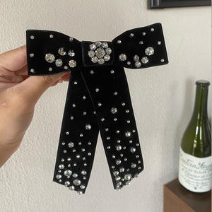 Pince à cheveux vintage baroque en strass, élégante, en velours noir et alliage, pour femmes, accessoires pour cheveux de bal et de fête - Product Image 5