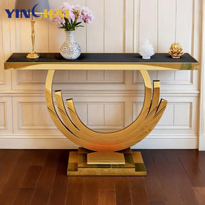 モダンなステンレススチールゴールドマーブルコンソールテーブル多機能リビングルーム寝室ダイニングエントランスホール家具 - Product Image 1