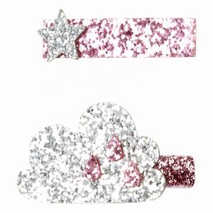 2 pièces/ensemble Épingles à cheveux mignonnes en forme de nuage et d'étoile scintillantes pour filles, barrettes à cheveux de dessin animé pour filles, accessoires de fête pour enfants - Product Image 1