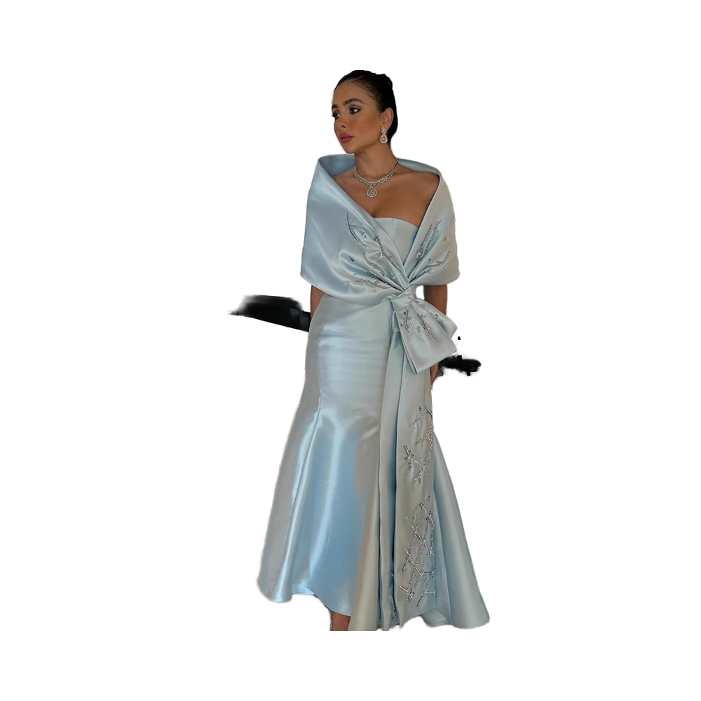 Elegant Light Blue Satin Tube Top Jacket Slim Fit Floor-Length Party Dress  Natural for Annual Meetings Wedding Banquets-La71895| Alibaba.com