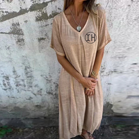 Robe décontractée à manches courtes et col en V pour femmes personnalisées robe longue décontractée respirante en coton et lin robes de plage modestes d'été
