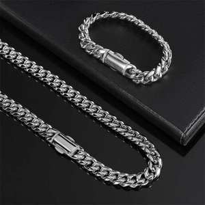 Hip Hop <b>Titanium</b> Steel Necklace 12mm Spring Buckle Stainless Steel Round Grinding Gold Cuban <b>Chain</b> Bracelet for Men - Product Image 6