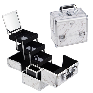 Professional <b>Makeup</b> <b>Case</b> with Mirror Travel <b>Makeup</b> Organizer Box Large 3 Trays Cosmetic Suitcase with Removable Brush Holder - Product Image 1