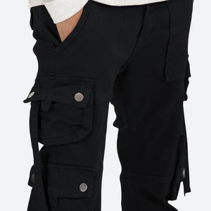 High Quality Customize logo Cotton Twill Fashion Slim Side Pockets Black <b>Cargo</b> <b>Pants</b> for Men - Product Image 5