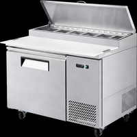 Table de préparation de pizzas commerciale réfrigérée, station de préparation alimentaire en acier inoxydable, refroidisseur de buffet avec couvercles relevables pour boulangerie et charcuterie