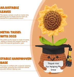 Muñeca de Girasol de Ganchillo Positiva con Tarjeta de Agradecimiento, Regalo para Amigos, Mamá, Navidad, Graduación, Regalo de Agradecimiento, Flor de Ganchillo - Product Image 5
