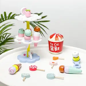 Neueste Fabrik Rollenspiel Küche Set Spiel dreistufigen Torten ständer Modell Spielzeug Holz kuchen Spielzeug