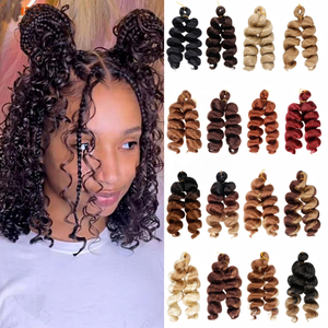 Extensions synthétiques de cheveux tressés à haute température, 150g, style queue de cheval ondulée lâche, boucles en spirale, boucles françaises au crochet - Product Image 1