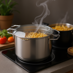 Cuiseur à légumes et pâtes Emporo en acier inoxydable 8 Qt avec couvercle et passoire vapeur pour la cuisson des légumes et des pâtes - Product Image 3